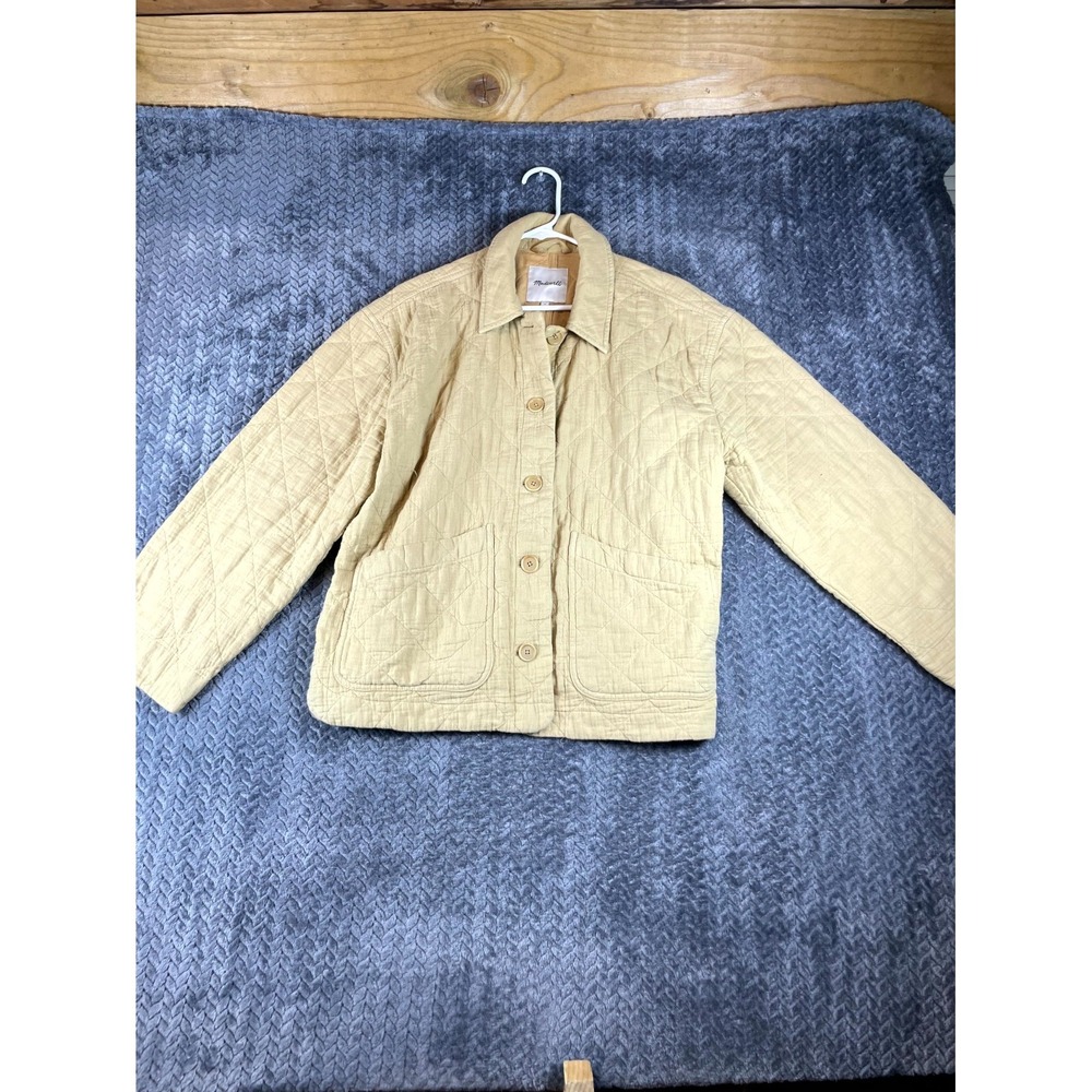 Madewell Quilted Lightspun Cropped Shirt-Jacket Womens Large Yellow Button Front